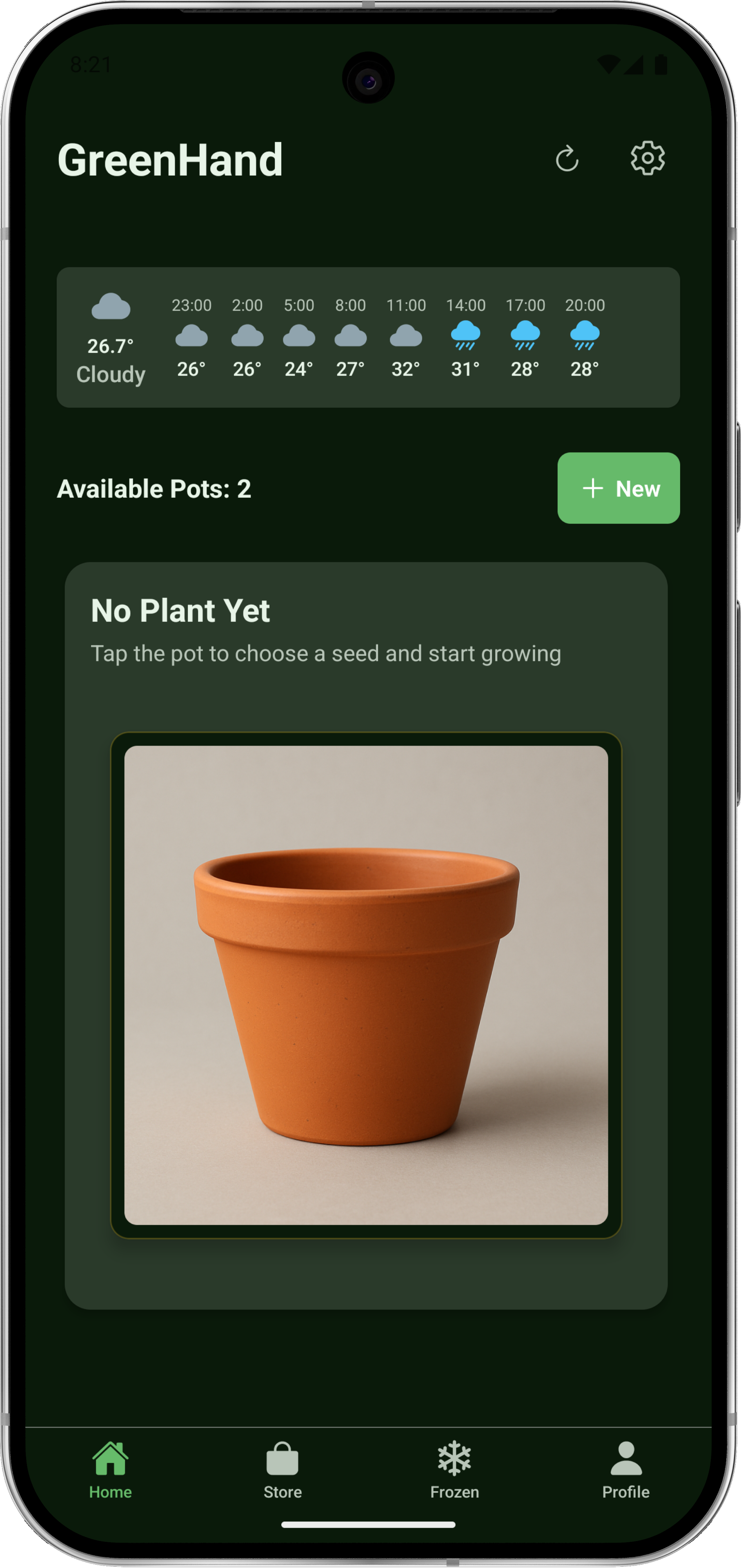 GreenHand is a virtual gardening app that feels like caring for a real plant. The plant grows base on real-world weather conditions and the flower images will be generated by AI.